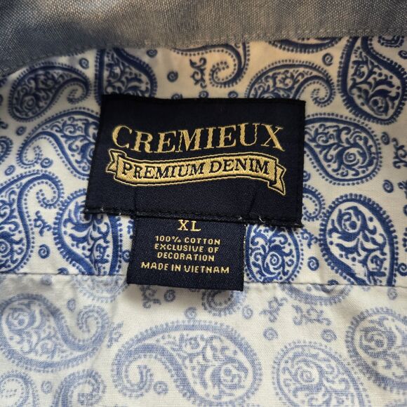 Cremieux Premium Denim Paisley Button Up Shirt White Blue Coastal Men XL - Picture 8 of 10